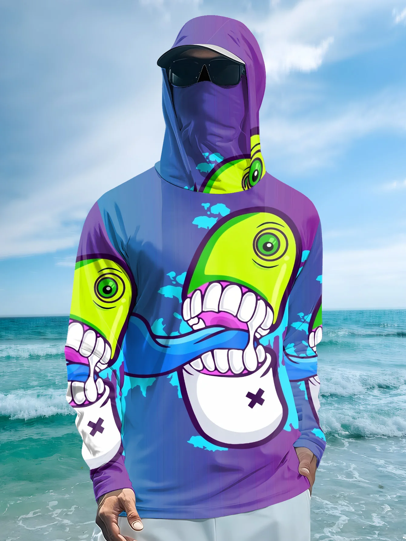 Fishing Mask Sun Protection - Jaket Hoodie Motif Kartun Monster dengan